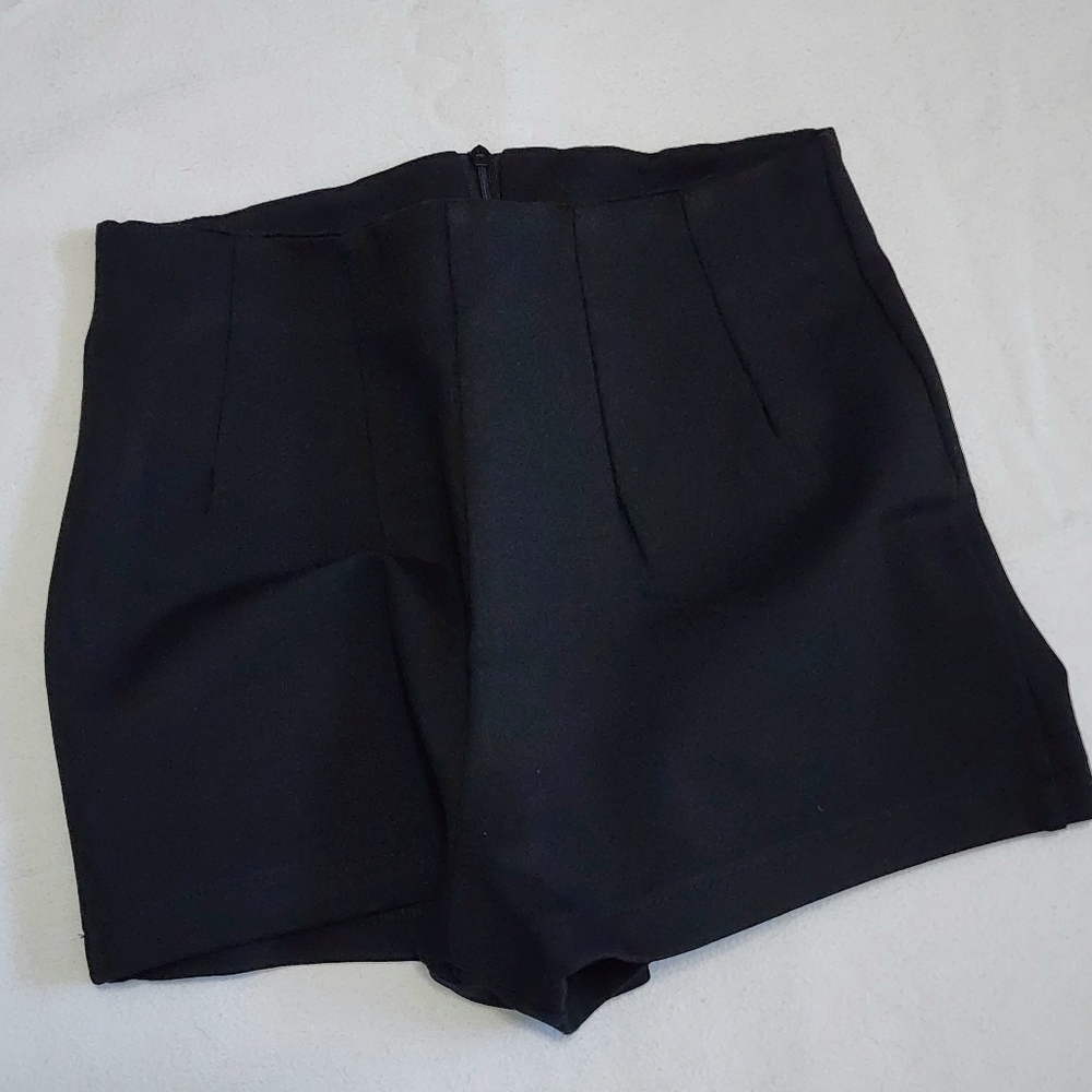 Spandex blend light fleece high waist fit mini short black
